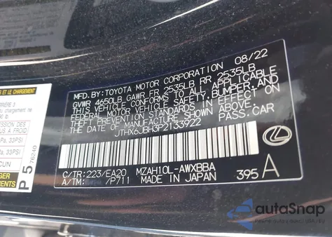 2023 Lexus Ux 250H z USA, uszkodzony, nr VIN JTHX6JBH3P2133922